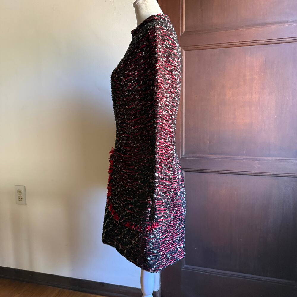 RODEBJER | Black and Red Tweed Mock Neck Sculpted Sleeve Mini Dress | Small - Picture 6 of 9